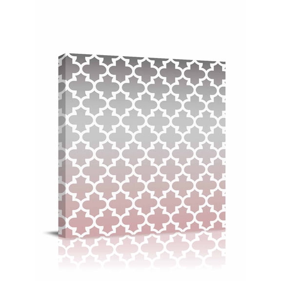 Morocco Trellis Canvas Wall Art, Abstract Geometric Grey Pink Ombre Framed Wall Decor Modern Artwork Prints Painting for Living Room, Bedroom, Kitchen & Cafe Decor 28x28 Inch