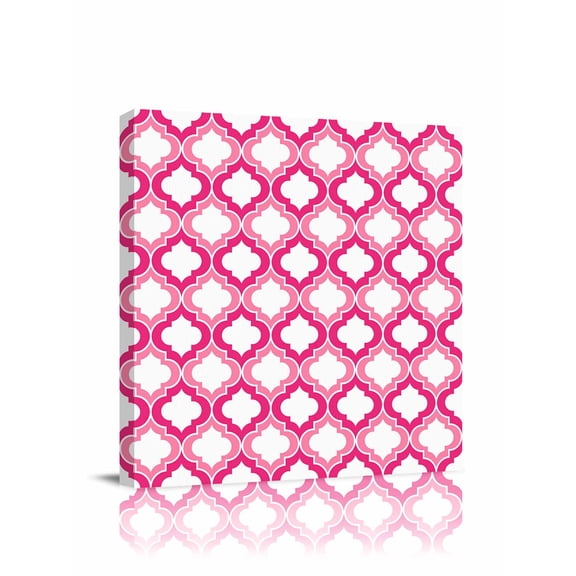 Morocco Trellis Canvas Wall Art, Pink Abstract Geometric Framed Wall Decor Modern Artwork Prints Painting for Living Room, Bedroom, Kitchen & Cafe Decor 28x28 Inch