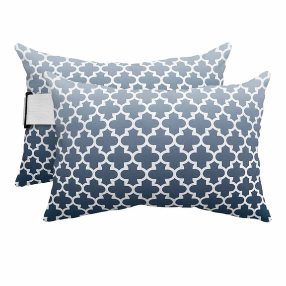 Morocco Trellis Outdoor Chaise Lounge Pillows Abstract Geometric Blue Grey Ombre Lumbar Pillows with Insert Adjustable Elastic Strap Headrest Pillow for Recliner Patio Chair 2 Pack 11x16 Inch