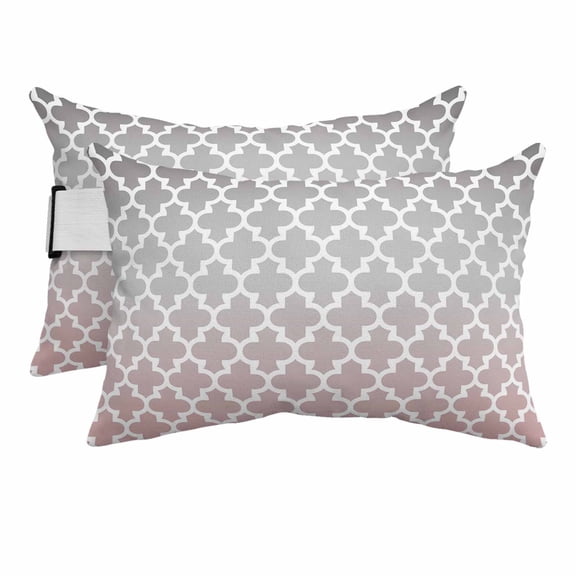 Morocco Trellis Outdoor Chaise Lounge Pillows Abstract Geometric Grey Pink Ombre Lumbar Pillows with Insert Adjustable Elastic Strap Headrest Pillow for Recliner Patio Chair 2 Pack 12x20 Inch