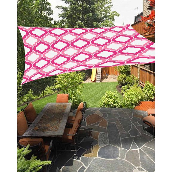 Morocco Trellis Waterproof Sun Shade Sail Pink Abstract Geometric Outdoor Patio Sun Shades Canopy UV Block Waterproof Sunshade for Garden Backyard Deck Pergola 8x10 Ft