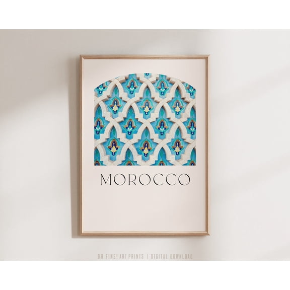 Morocco Wall Art Print, Blue Moroccan Tile Pattern Boho Decor Unframed Paper Print
