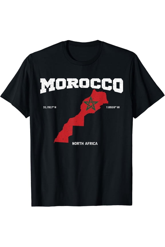 t-shirt Morocco flag and map, Moroccan coordinates Tee T-Shirt mens t shirt,black,women,funny,misfits,men,journey
