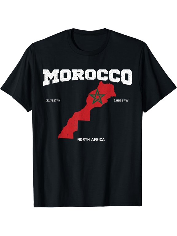Morocco flag and map, Moroccan coordinates Tee T-Shirt