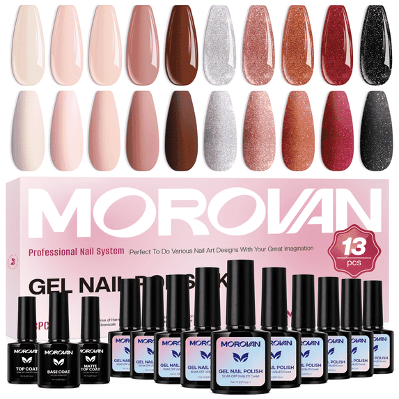 Morovan 10-Color Nude Pink Gel Nail Polish Set,Classic Neutral Shades for Spring & Everyday Manicure, Home Salon DIY Kit