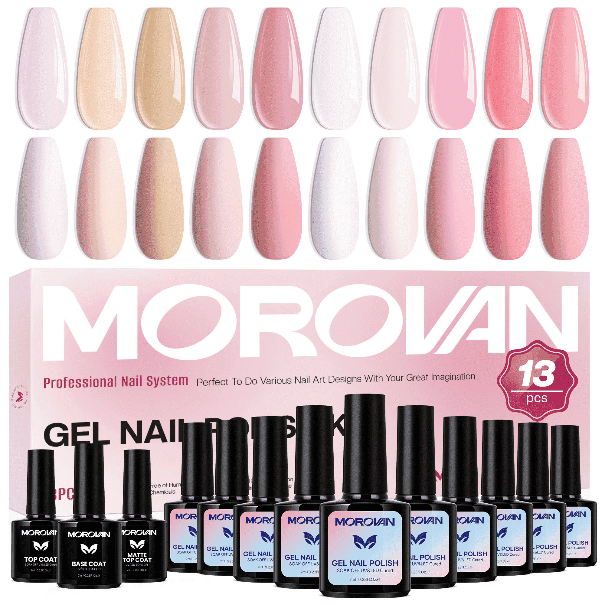 Morovan 10 Translucent Colors Gel Nail Polish Set,Milky White Pink Nude Brown Shades for Year Round Wear