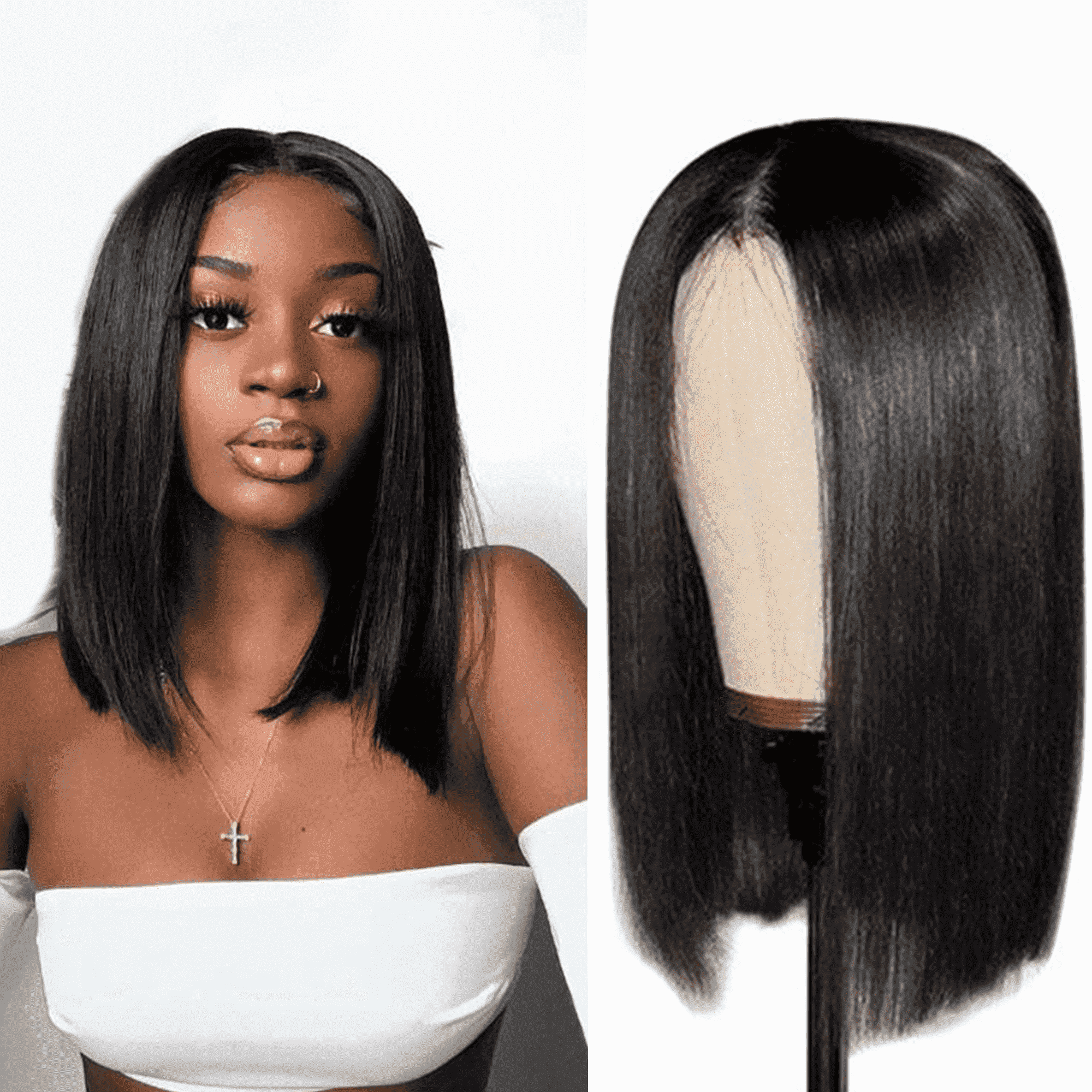 Morovan 15 inch Black Short Straight Hair Bob Wig With Bangs 