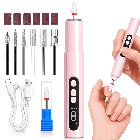 Morovan 3-in-1 Electric Nail Drill Kit with LED Light & Nail Drying Lamp, 20000RPM,9-Speeds, 500mAh Rechargeable,Low Vibration & Noise,7 Drill Bits & 6 Sanding Bands for Manicure Pedicure Home Use