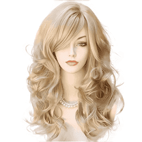 Morovan 22 Inch Blonde Brown Curly Wig with Bangs Heat Resistant Synthetic for Cosplay and various festivals