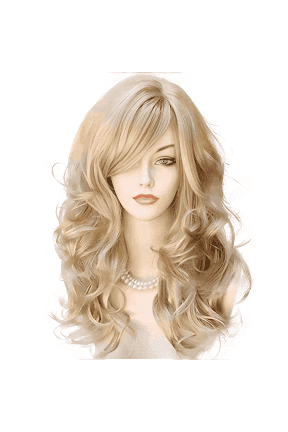 22 Inch Blonde Brown Curly Wig with Bangs Heat Resistant Synthetic for Cosplay and various festivals