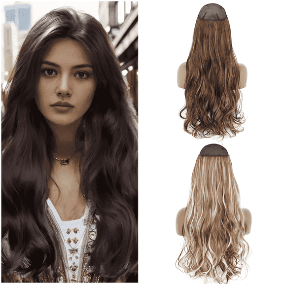 Morovan 22 Inch Clip-In Hair Extensions - 5-Piece Wavy Synthetic Hair Set, Natural Black for Women, Heat Resistant Fibers