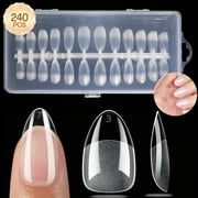 Morovan 240pcs Nude Almond Shaped Short Acrylic Nail Tips, Frosted Matte Finish, Semi-Coverage Soft Gel Press-on False Nails for Salon Use - 12 Sizes