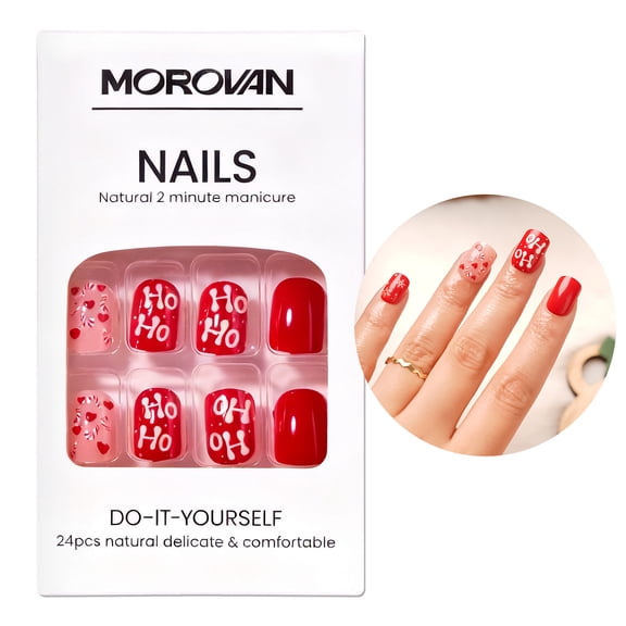 Morovan Christmas Press on Nails,Snowflake False Nails - Glue on, Fake, Stick on Nails for Women,12 Sizes