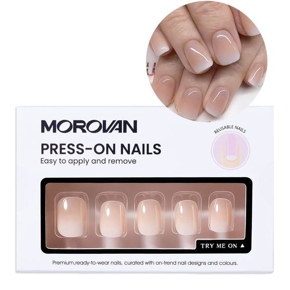 Morovan Short Square Press on Nails French Fake Nails for Women Manicure Decoration 24Pcs