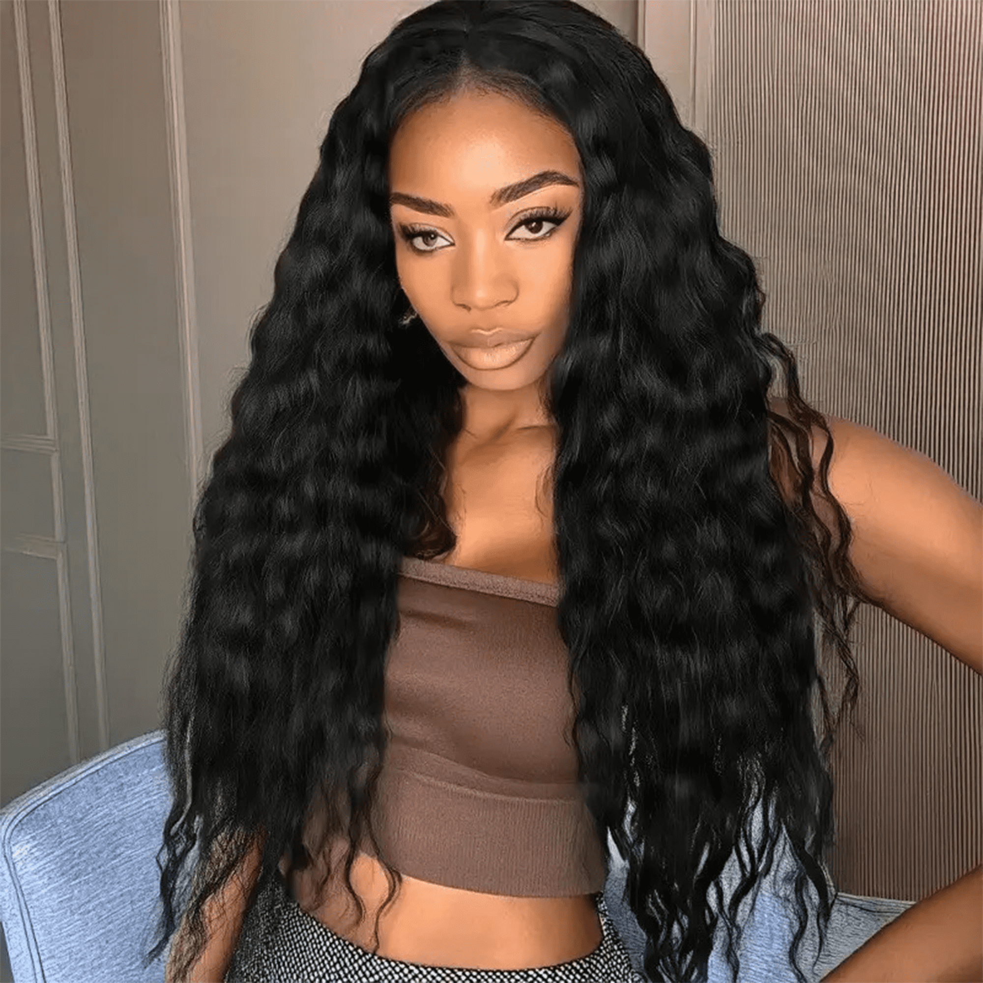 Morovan 26 Inch Long Deep Wave Black Wig for Women, Lace Front Synthetic Curly Wig, Heat Resistant Fiber, Natural Full Look