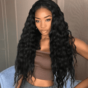 Morovan 26 Inch Long Deep Wave Black Wig for Women, Lace Front Synthetic Curly Wig, Heat Resistant Fiber, Natural Full Look