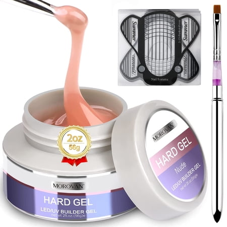 Morovan 2oz Nude Pink Hard Gel U V Gel for Nails Nail Extension Gel Kit with Nail Forms and Nail Brush