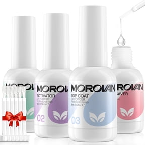 MOROVAN Dip Powder Kit, 4pcs/0.5oz Liquid Set with Activator, Base Coat, Top Coat, Brush Saver