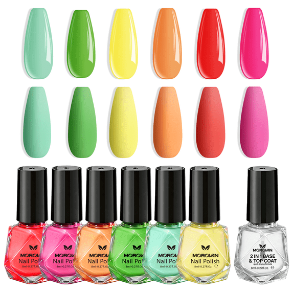 Morovan 6 Color Quick Dry Nail Polish Set, 0.27oz Bright & Glossy Nail Polish Gift Set for Women, No Lamp Needed, All Seasons DIY Manicure Kit