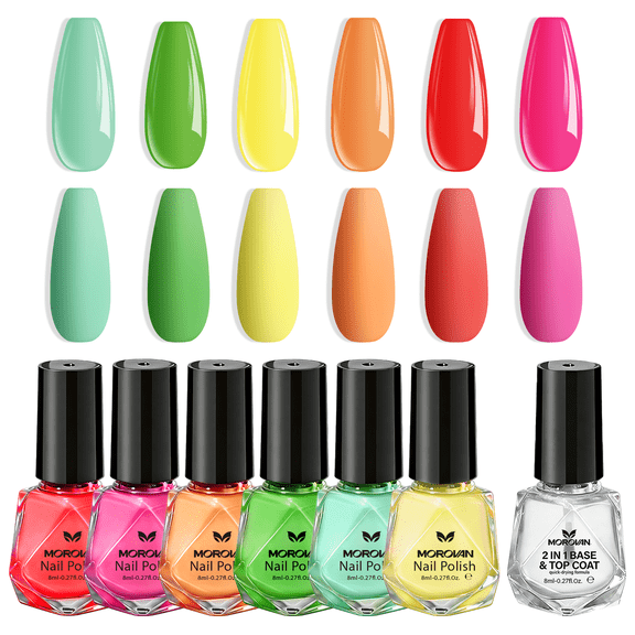 Morovan 6 Color Quick Dry Nail Polish Set, 0.27oz Bright & Glossy Nail Polish Gift Set for Women, No Lamp Needed, All Seasons DIY Manicure Kit