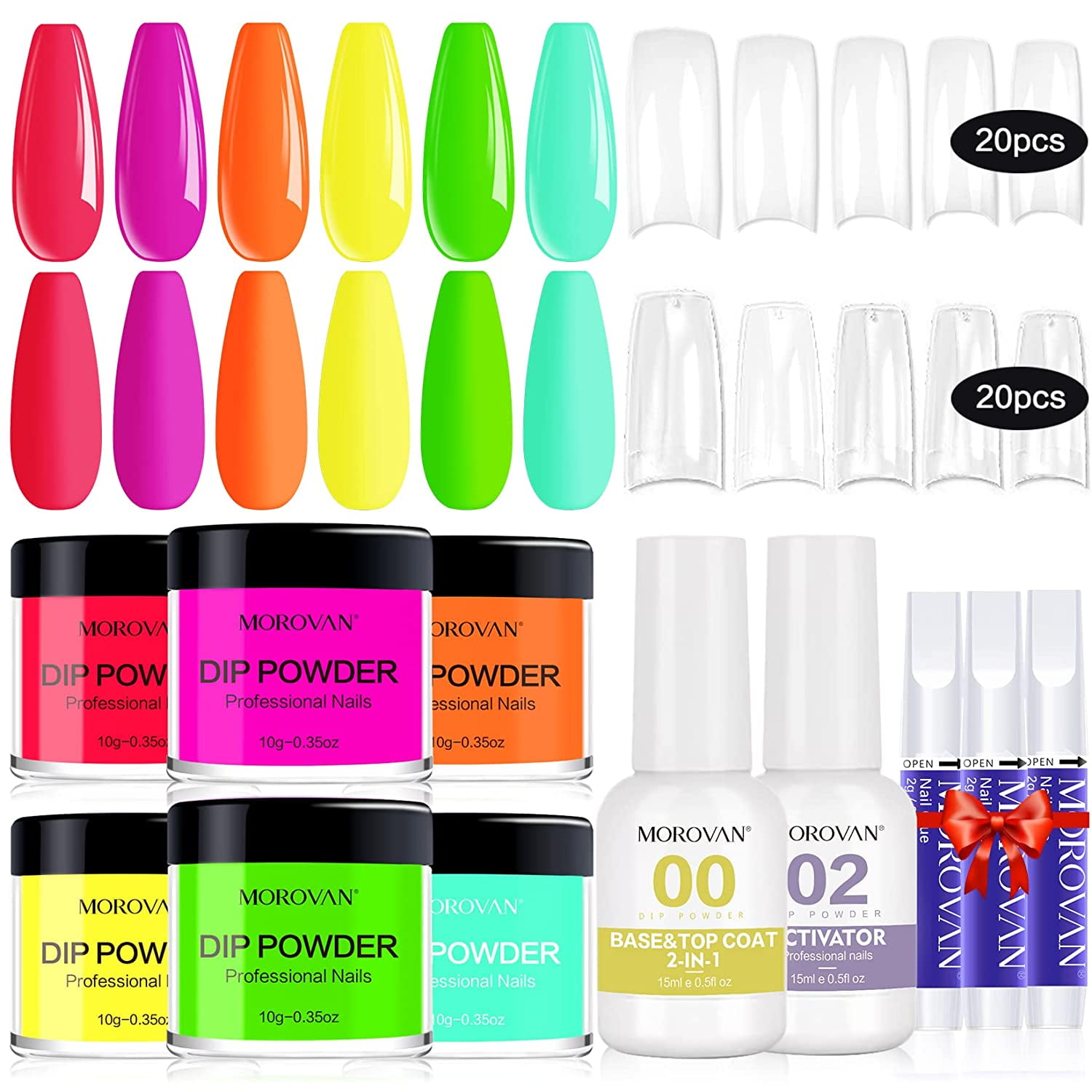 Saviland 12 Colors Glow Dip Powder Nail Kit - 0.35oz Dip Powder Colors  Luminous Green Red Purple Blue Neon Night Fluorescent Pigment Nail Dipping