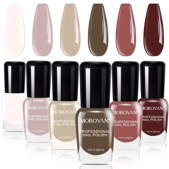 Morovan 6 Piece Nail Polish Set Natural Shiny Colors Quick Dry Long Lasting Chip Resistant Nail Polish Kit