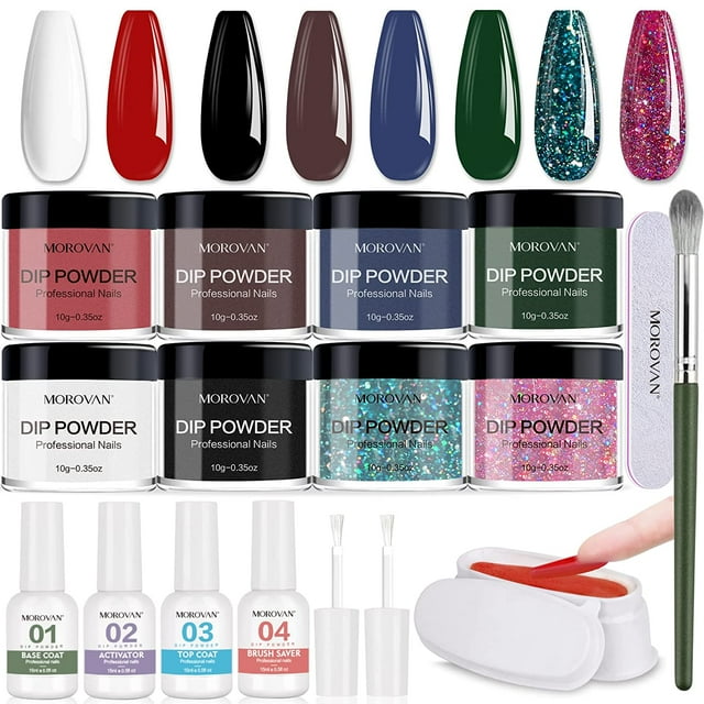 Morovan 8 Colors Dip Powder Nail Kit with Base Top Coat Activator Brush