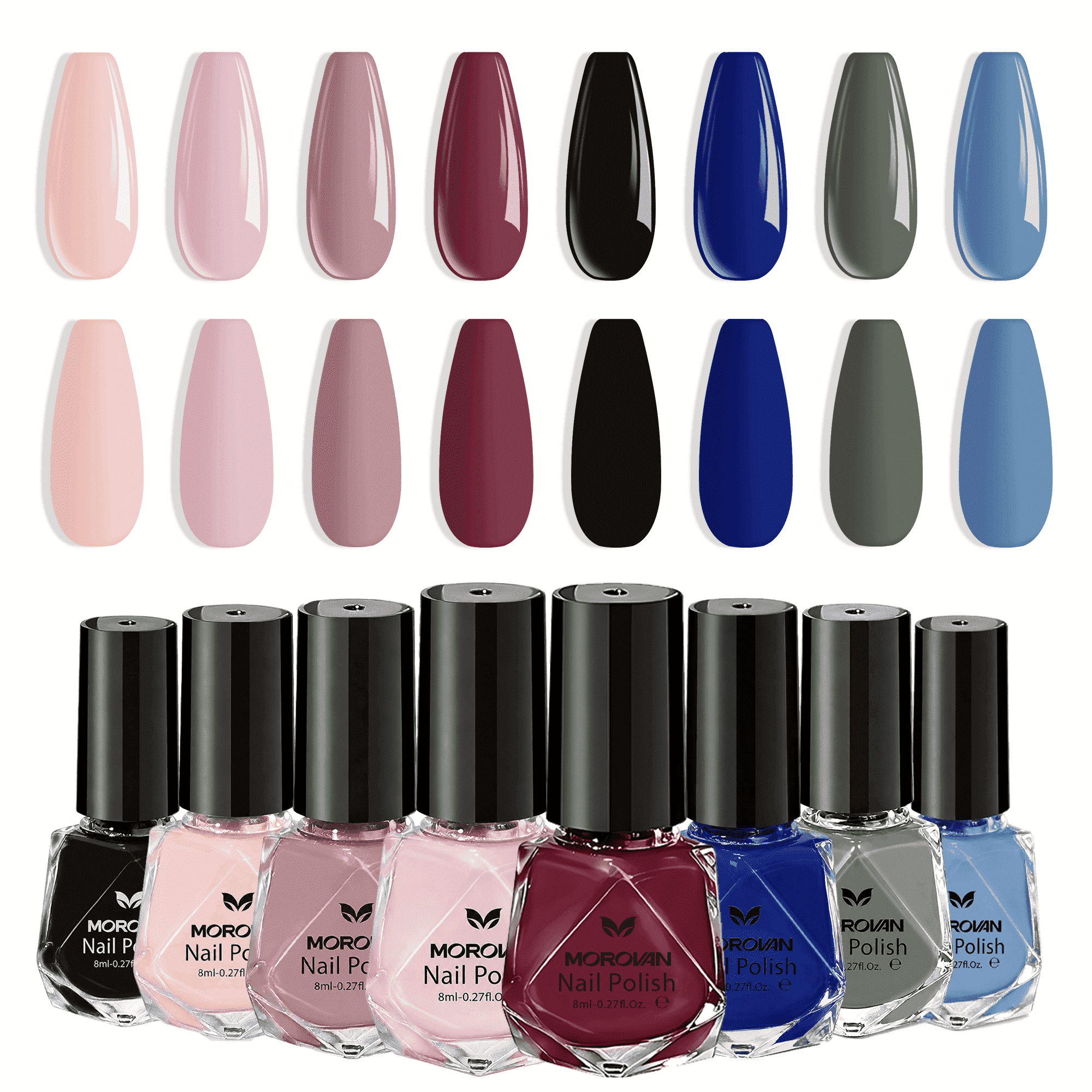 Morovan 8 Colors Nail Polish Set, Classic Nude Pink, Wine Red, Black ...