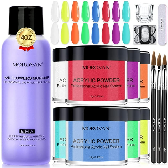Morovan Acrylic Nail Kit 8 Colors Acrylic Powder and Liquid Set with Acrylic Nail Brush