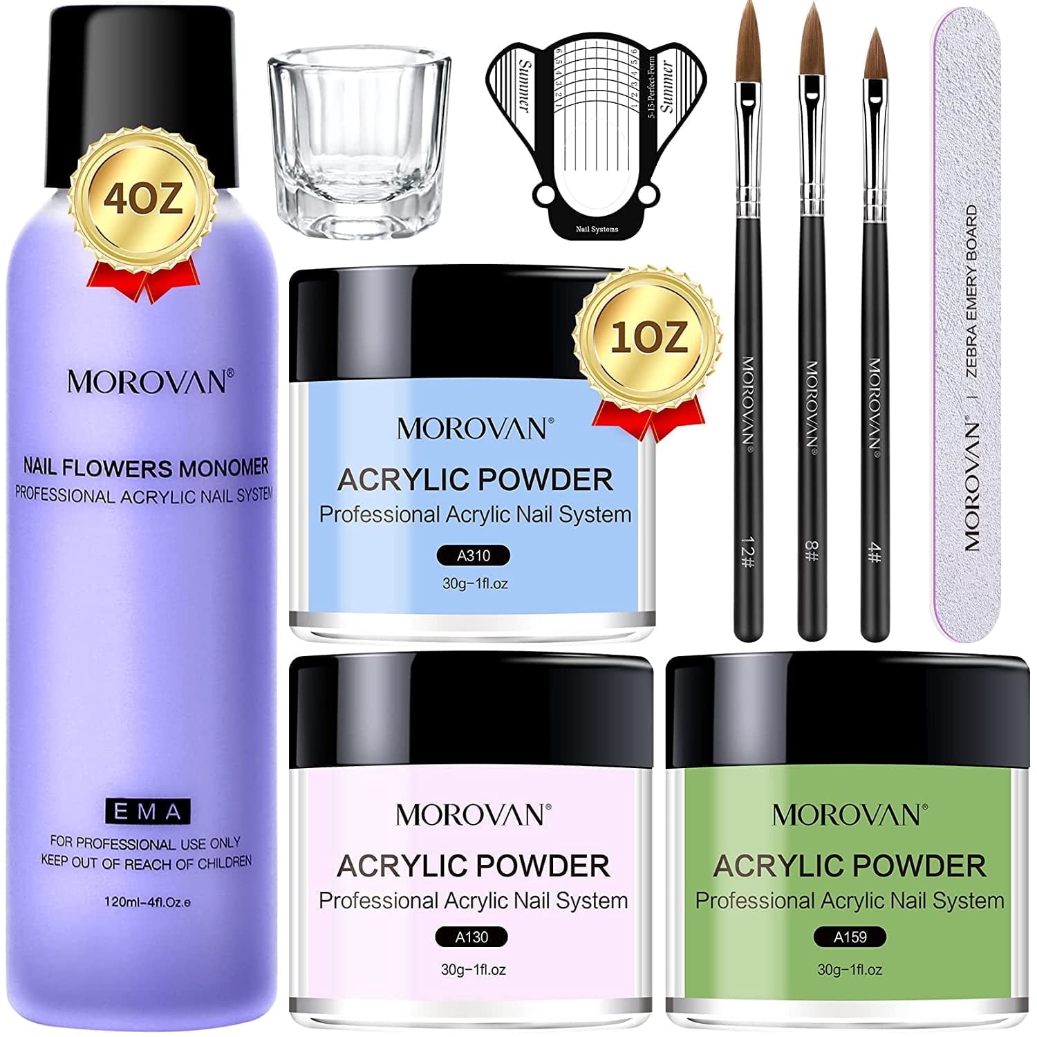 Morovan Acrylic Nail Kit Acrylic Powder Liquid Set with Acrylic Brushes Set Nail Forms
