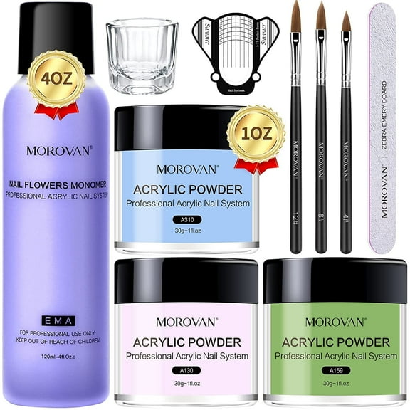 Morovan Acrylic Nail Kit Acrylic Powder Liquid Set with Acrylic Brushes Set Nail Forms