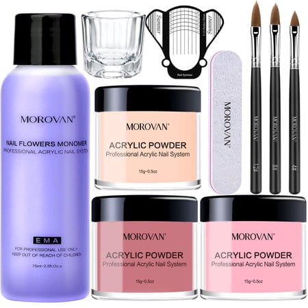 Morovan Acrylic Nail Kit - Acrylic Powder and Liquid with Nail Brush Nail Forms Tips