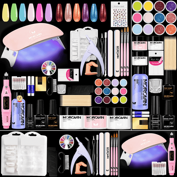 Morovan Acrylic Nail Kit with 3 Acrylic Powders, 6 Carving Powders, 6 Fine Glitter Powders, Nail Drill & Nail Lamp, DIY Nail Art Starter Kit Gift for Women