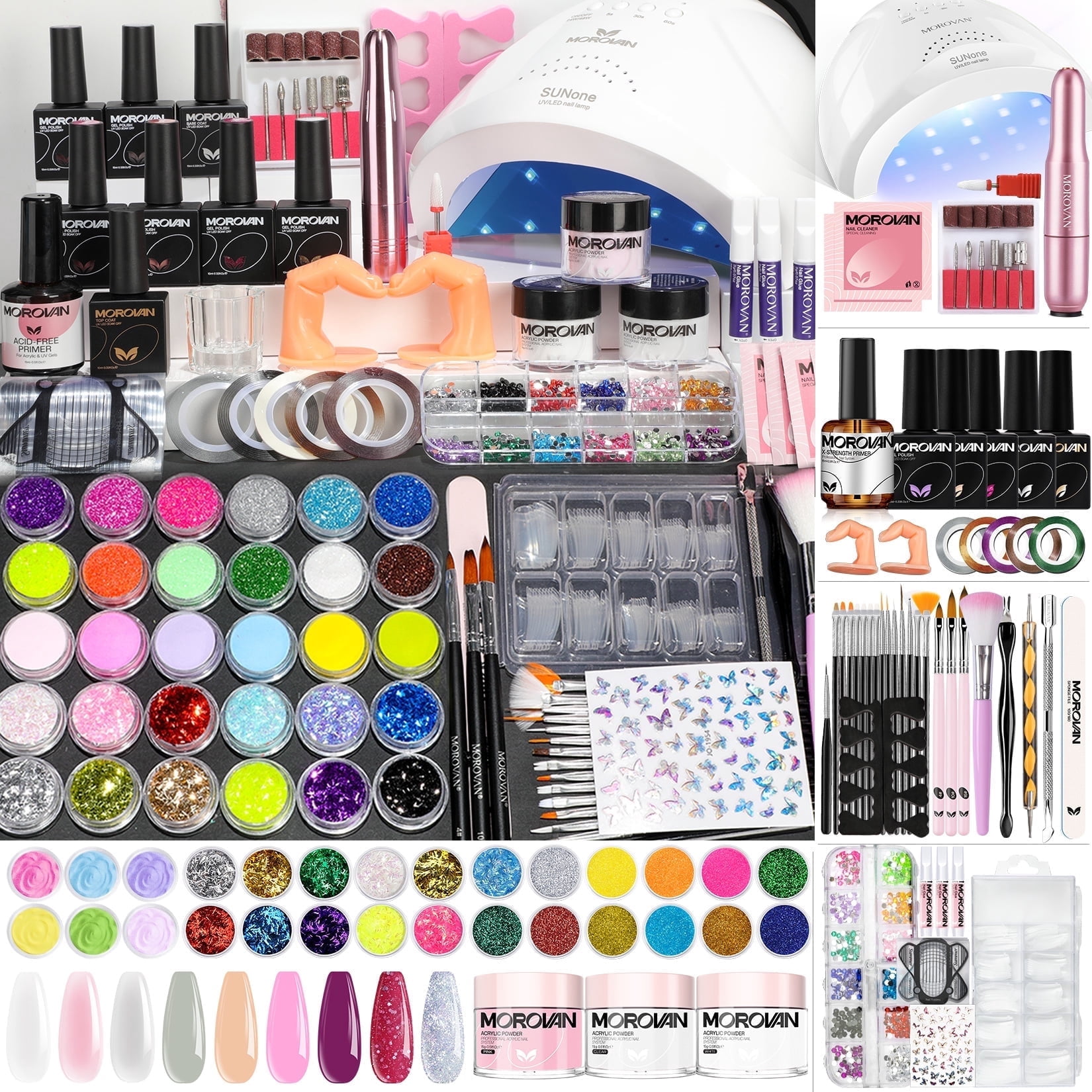 Morovan Professional Acrylic Nail Kit for Beginners - Complete Starter Set with U V Lamp Nail Tips Glue Drill Files & More
