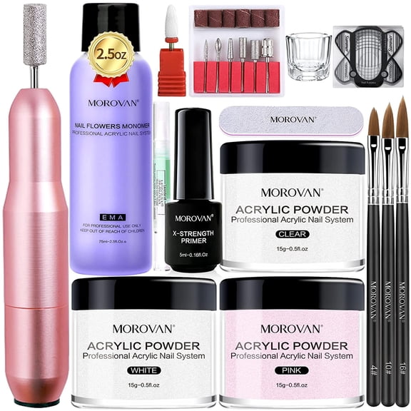 Morovan Acrylic Nail Kit with Drill Acrylic Powder and Professional Monomer