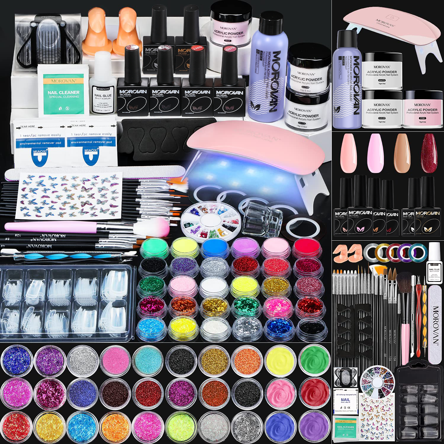 Morovan Acrylic Nail Kit with U V Lamp with Everything Starter Nail Kit Set Professional for Beginners
