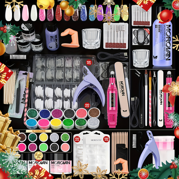 Morovan Acrylic Nail Kit with Electric Nail Drill, 12 Colors Acrylic Powder Set for Beginners, Salon DIY Manicure Set Gift for Women