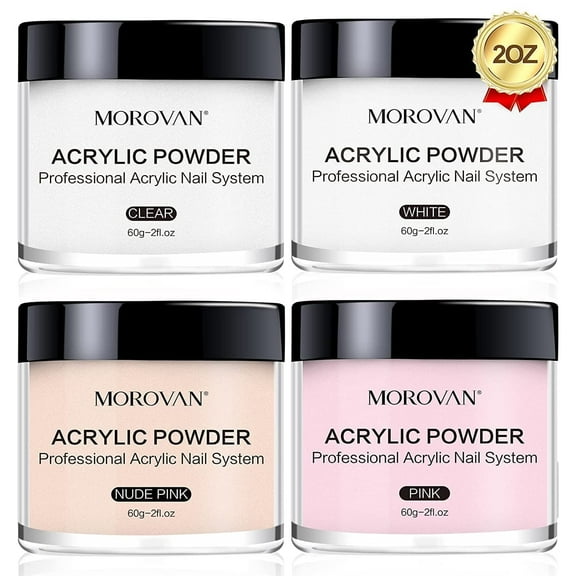 Morovan Acrylic Powder Set - 4 Colors Acrylic Nail Powder Professional Polymer Colored Acrylic Nail Powder
