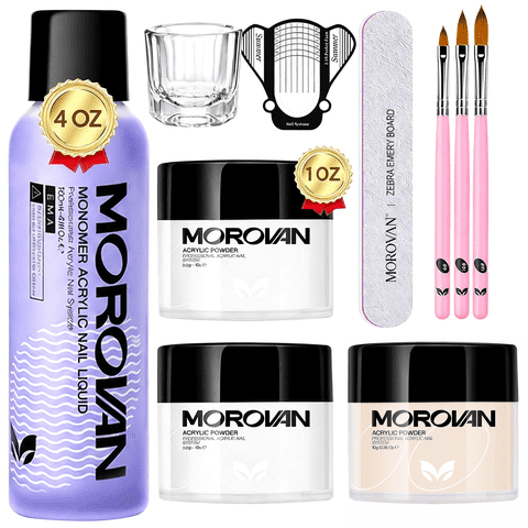Morovan Acrylic Nail Kit: Clear White Nude Pink Acrylic Powder and Liquid Set Professional Nails Kit for Home DIY