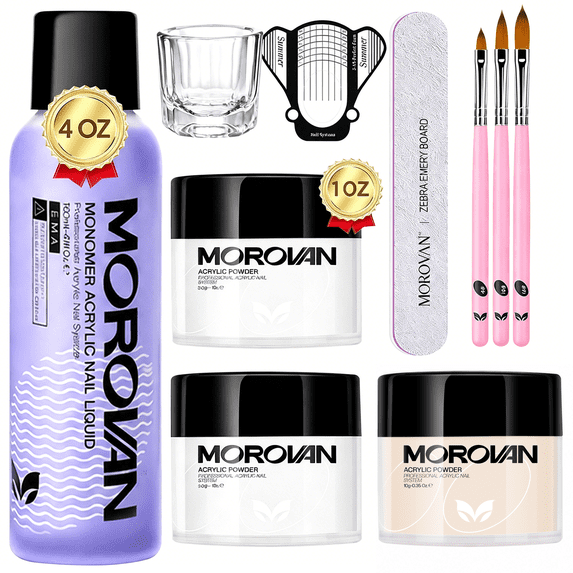 Morovan Acrylic Nail Kit: Clear White Nude Pink Acrylic Powder and Liquid Set Professional Nails Kit for Home DIY