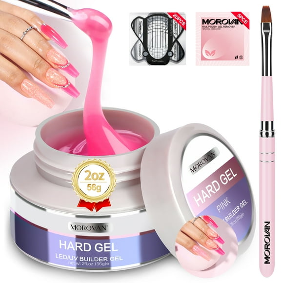 Morovan Builder Gel Nail Kit Professional & Beginner Nail Brush with Nail Template, Pink