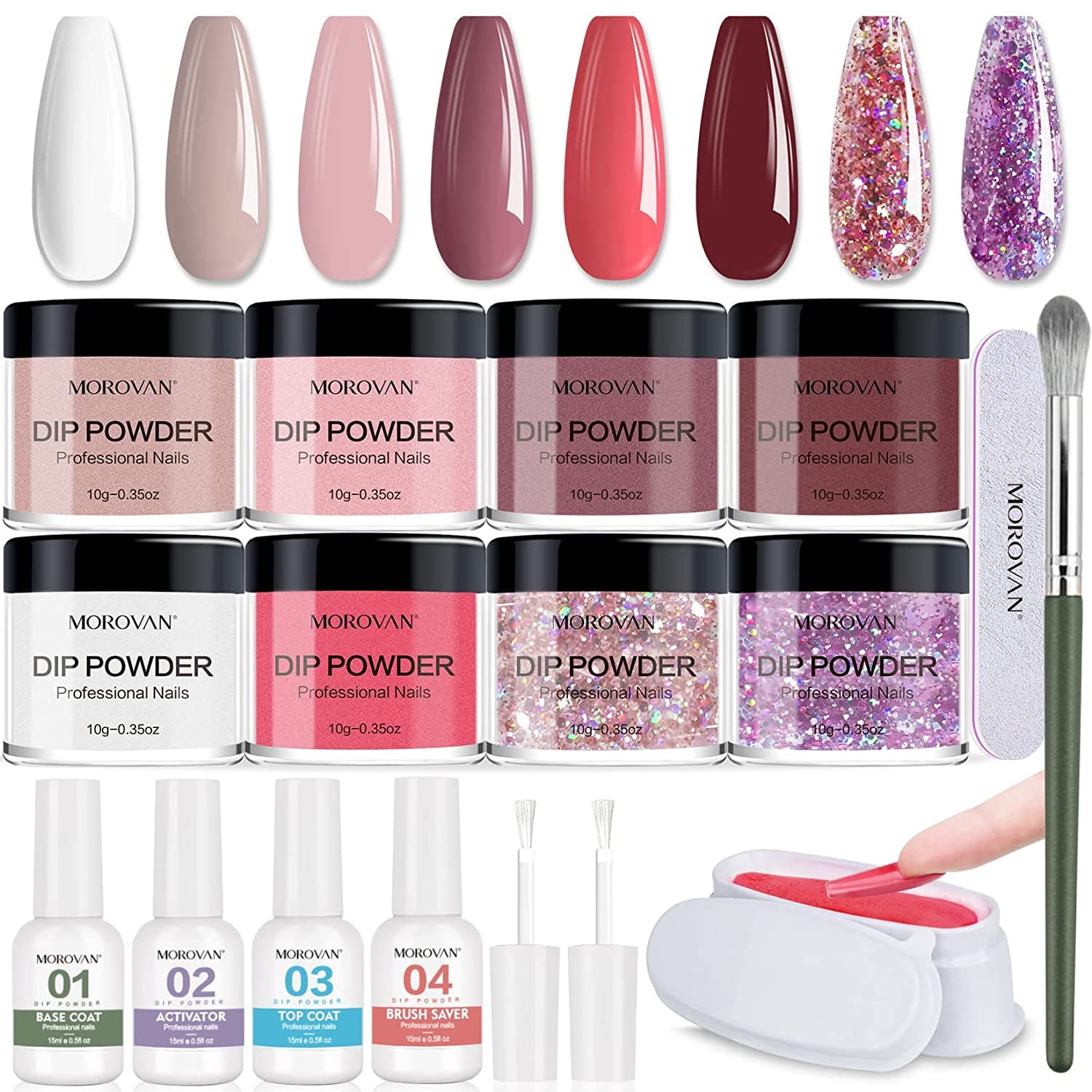 Morovan Dip Powder Nail Kit 8 Colors Dip Powder Liquid Set Base Top