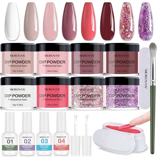 Morovan Dip Powder Nail Kit 8 Colors Dip Powder Liquid Set Base Top