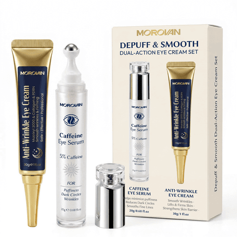 Morovan Dual Action Eye Cream Set with Caffeine Roller & Anti-Wrinkle PDRN