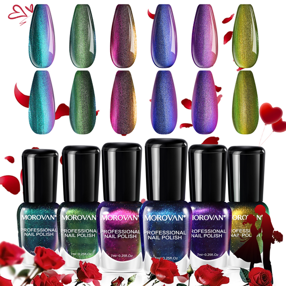 Morovan Fingernail Nail Polish Set: Holographic Metallic Lacquer Air Dry Nail Polish Regular Nail Polish Pack 0.25oz Glitter Finger Nail Polish Bulk Nail Polish Kit Gift for Women