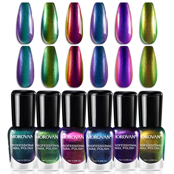 Morovan Fingernail Nail Polish Set: Holographic Metallic Lacquer Air Dry Nail Polish Regular Nail Polish Pack 0.25oz Glitter Finger Nail Polish Bulk Nail Polish Kit Gift for Women