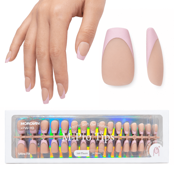 Morovan Soft Gel Nude French Tips Press On Nails: 160 Pcs Nude French Tip Short Squoval Fake Nail Tips, DIY Nail Art Salon Quality Manicure Gift for Women