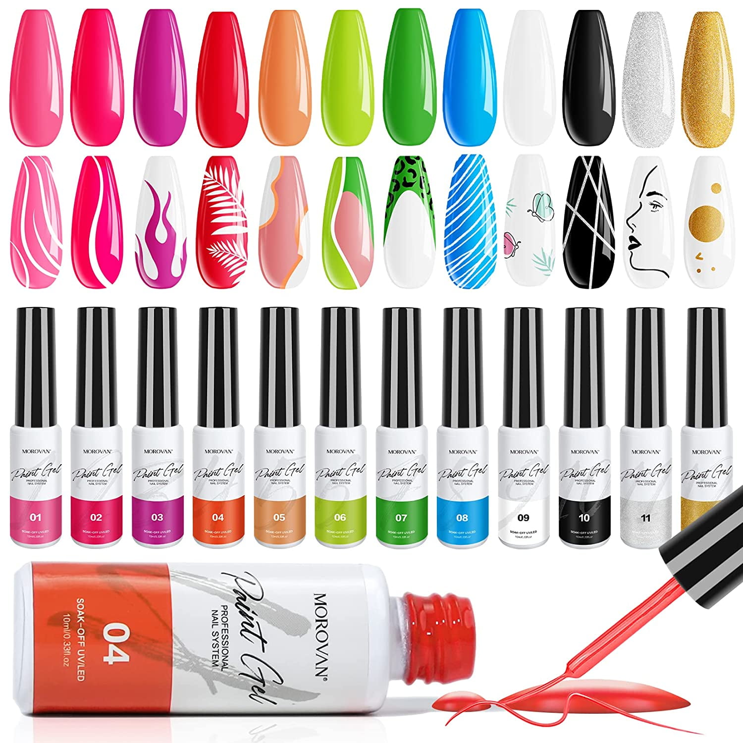 Morovan Gel Liner Painted Gel Nail Polish Set 12 Colors Gel Liner Nail Art Polish Kit