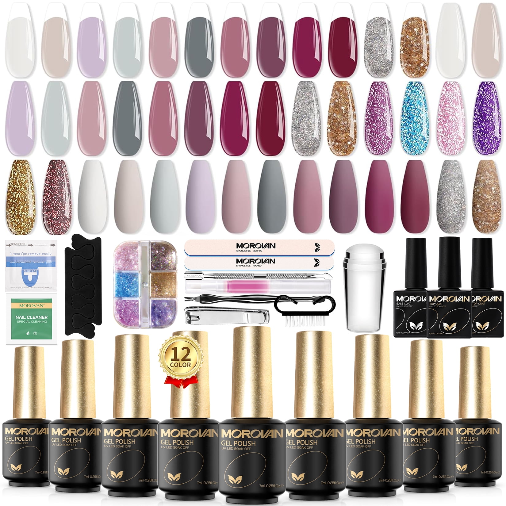 Morovan Gel Nail Polish Kit: 12 Colors Gel Nail Polish Set with Classic Collection Nude Pink Gel Polish Nail Art Decorations Manicure Tools DIY Salon Home Gifts