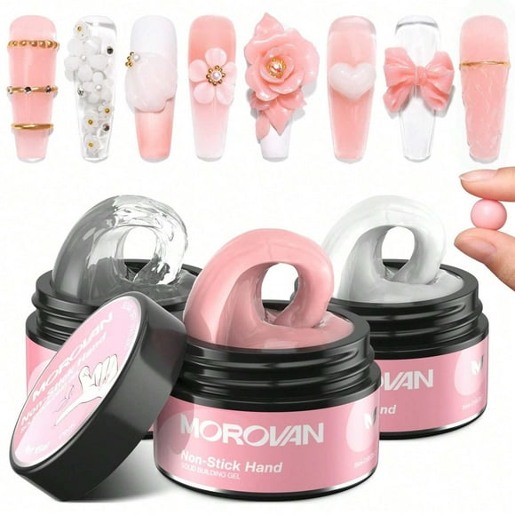 Morovan Hard Builder Gel Kit - 3 Colors for Nail Extensions & 3D Art | Professional, Long-Lasting, Non-Toxic Soak Off | DIY Home Manicure Set | Perfect Holiday & Birthday Gift